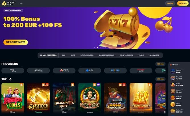 Rocket Play Casino Main Page