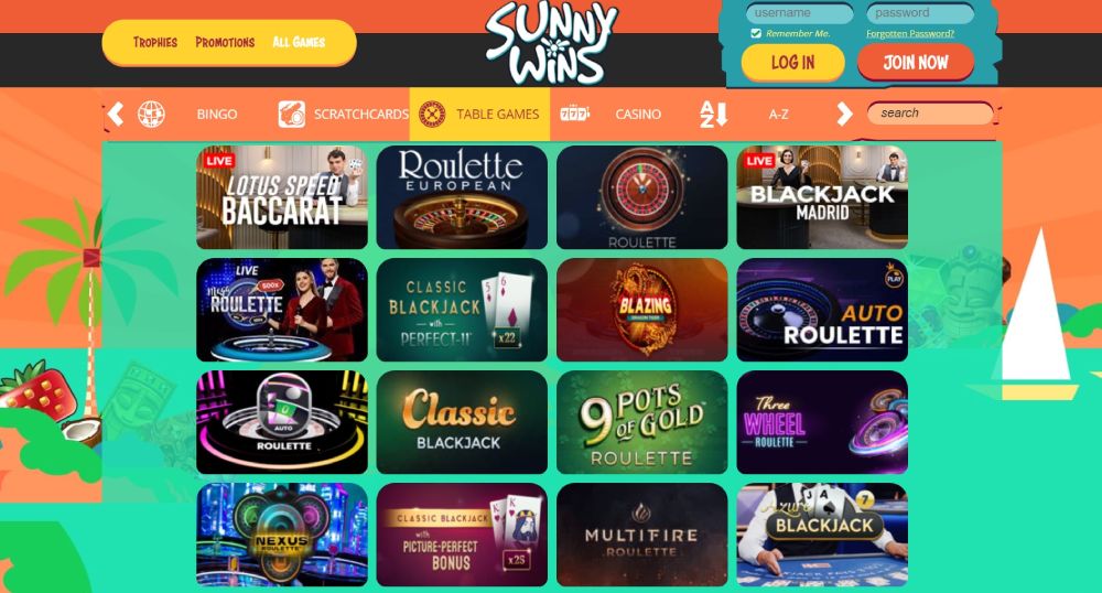 sunny-wins-casino-table-games